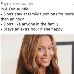 zamaron:  fuckrashida:  Tag yourself, I’m homophobic auntie  I’m the no nonsense and in and out auntie 