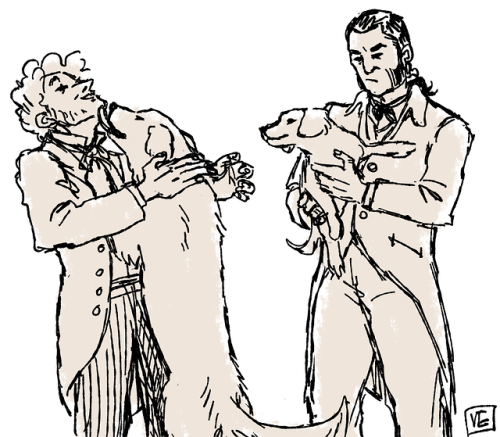 nuizlaziart:Valjean and Javert with dogs for @whiteroserebelsinscarves