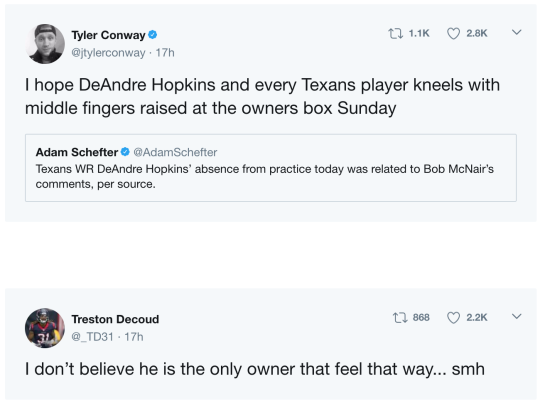 Deandre Hopkins skips practice and players react to Bob McNair's words