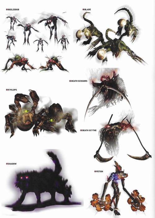 video-games-girls-play-to:Devil May Cry 1 enemies artwork (from devil may cry graphic arts art book)