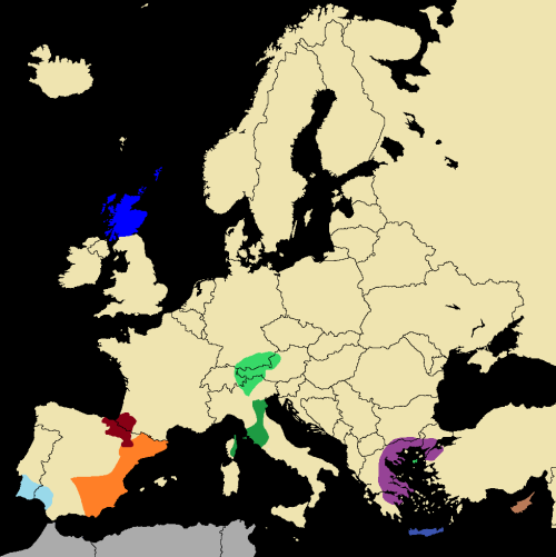 languageoficeandfire: Language isolates in Europe.  Tartessian (light blue): The language was s