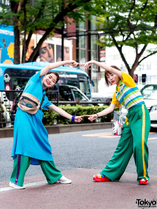 Japanese students 18-year-old Okusako and 17-year-old Saya on the street in Harajuku both wearing RR