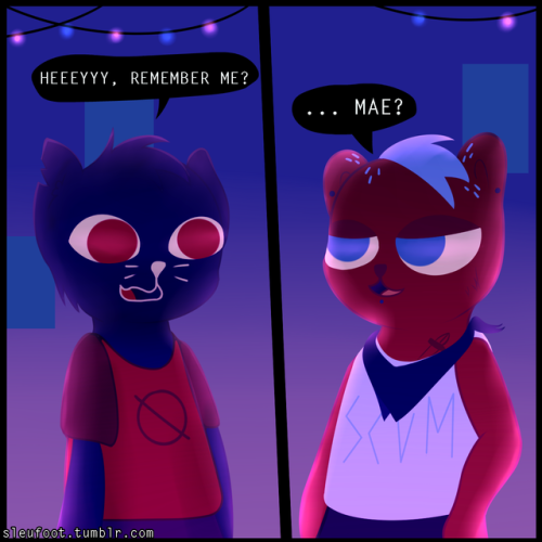 sleufoot: Mae goes back to the party to find that bombshell.  Seems to be going well so far.  - Finally a comic in my style; I didn’t think I could capture the right feel using my usual game style imitation. If you guys want I could continue this