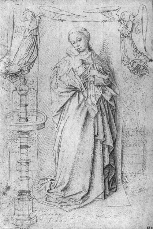 Copy drawing of Madonna by the Fountain, 1439, Jan van Eyck