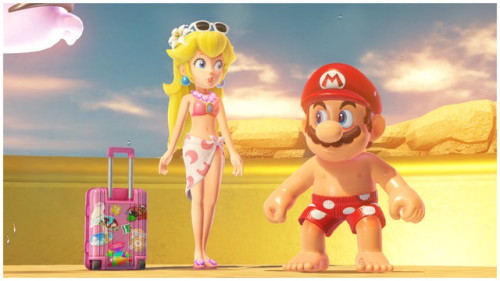 Mario and Peach in the Mushroom and Seaside Kingdoms.