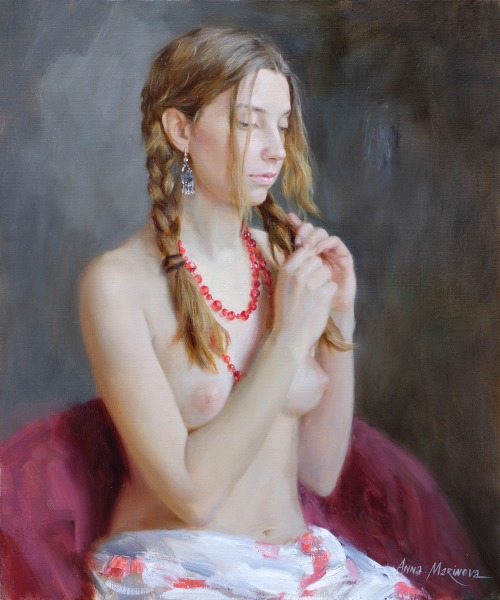 artbeautypaintings:  Red beads - Anna Marinova 