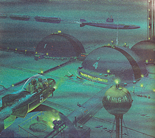 70sscifiart:  Explorers of the Deep: Man’s