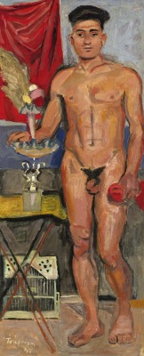 Yannis Tsarouchis (Greek, 1910-1989), Standing nude, 1942. Oil on canvas, 52 x 23 cm.