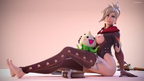 overwatch-porn-blog: Pachimari happy because he so close to Mercy’s bare brests (DaintyDjinn)