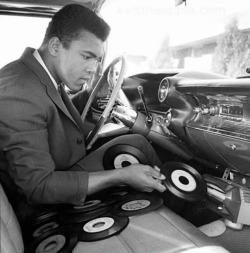 vinylespassion:  Cassius Clay (Muhammad Ali) and the custom made record player of his 1960 Cadillac.