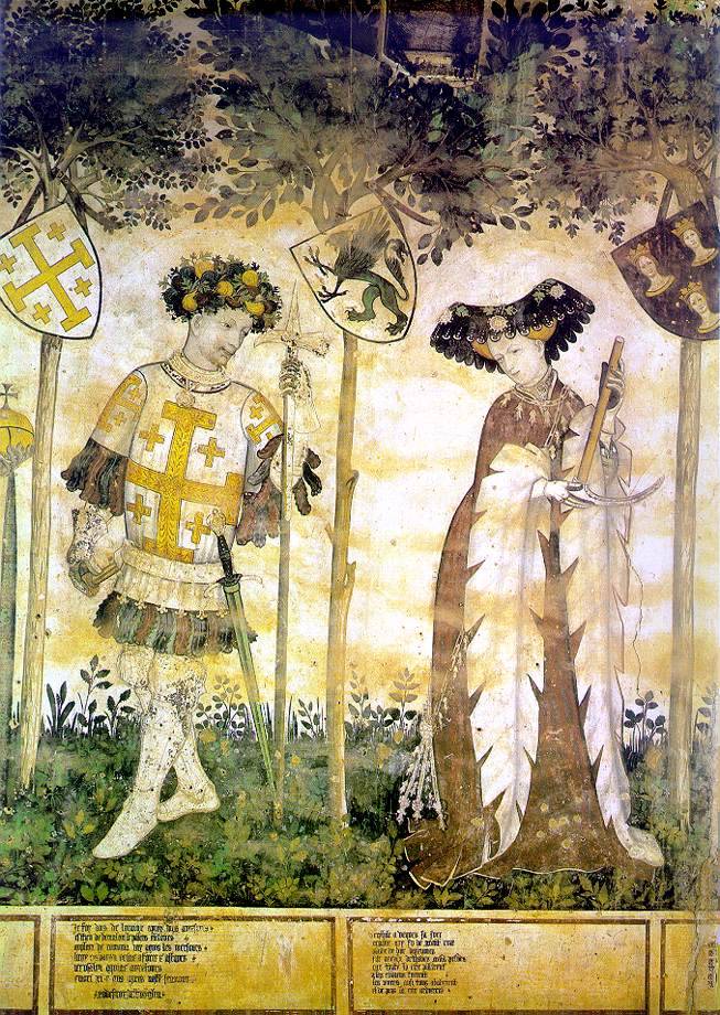 centuriespast:
“ IVERNY, Jacques
Hero and Heroine (detail)
c. 1420
Fresco
La Manta Castle, Piedmont
”