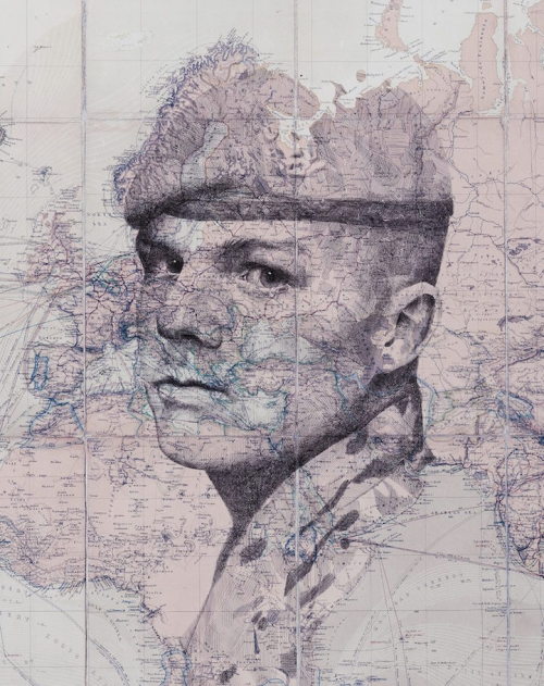 culturenlifestyle:  Ink and Pencil Drawings Conceal Human Faces In Maps UK artist Ed Fairburn uses maps as his canvas to create beautiful and intriguing ink and pencil drawings. The maps’ details, roads and geographical markings give each subject texture,