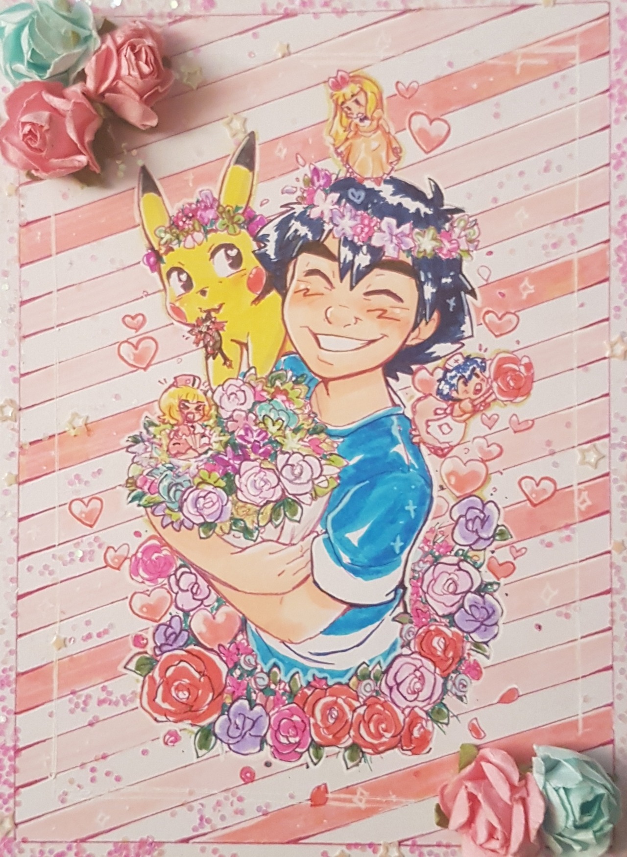mermeirin:A lil bunch of different Satos + pika for my lovely @catsubun 💘💘💘