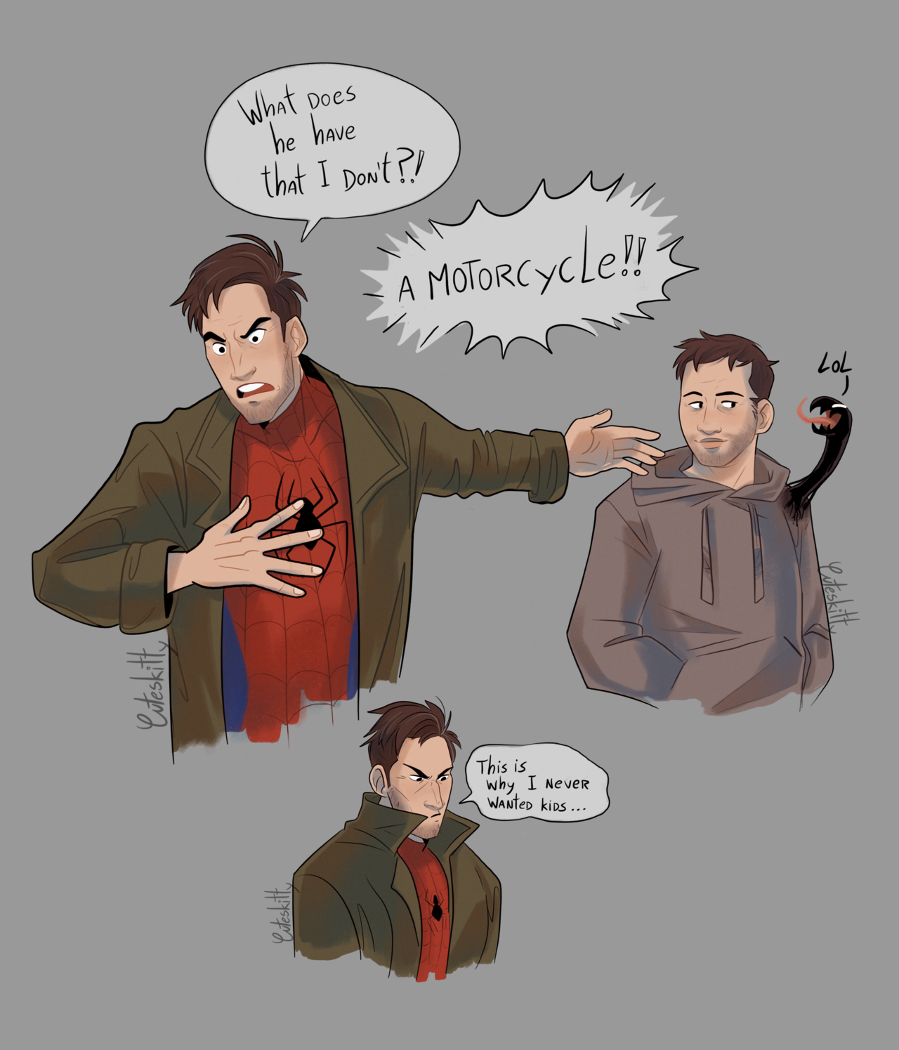cuteskitty:  The spider kids get another loser uncle  Find me on Twitter  and Instagram