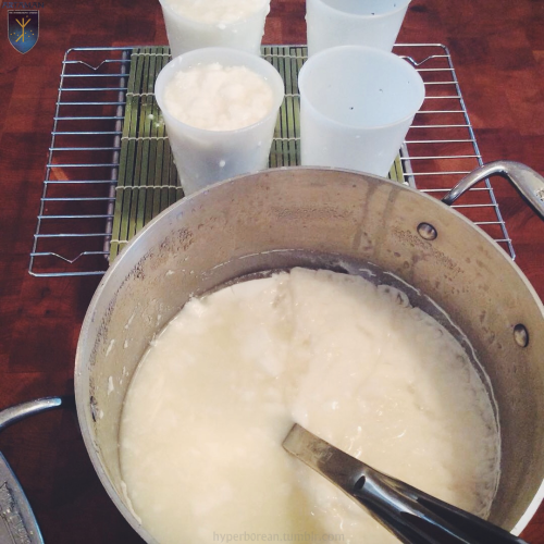 hyperb0rean:The art of making cheese. Third batch this evening, made with raw milk from my Nubians. 