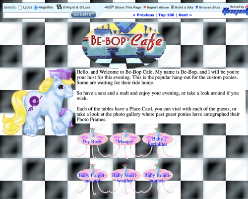 From: Https://web.archive.org/web/20051211140640/http://www.angelfire.com/co2/ponyplaza/cafe.html