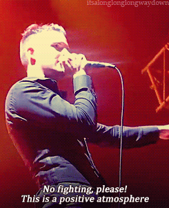 itsalonglonglongwaydown:  People keep fighting at The Killers gigs so he had to change his approach 