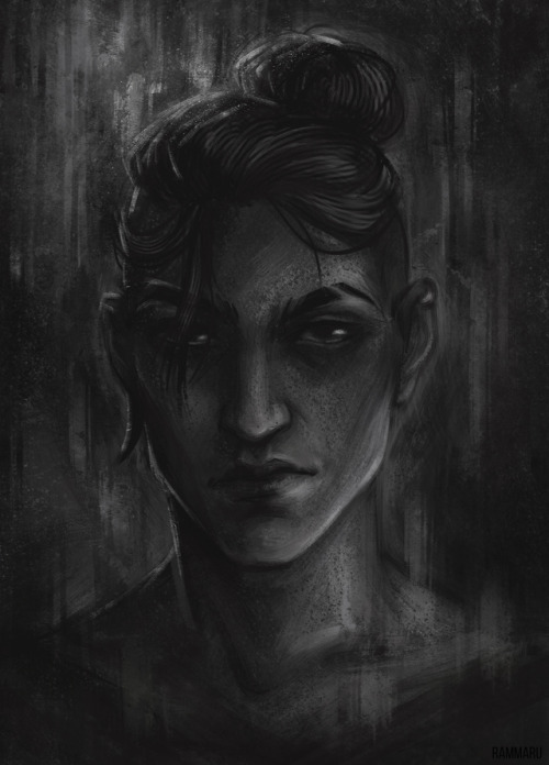 dearhadrian:Beau. Nuff said. [image description: a dark, grayscale portrait of Beau from the neck up