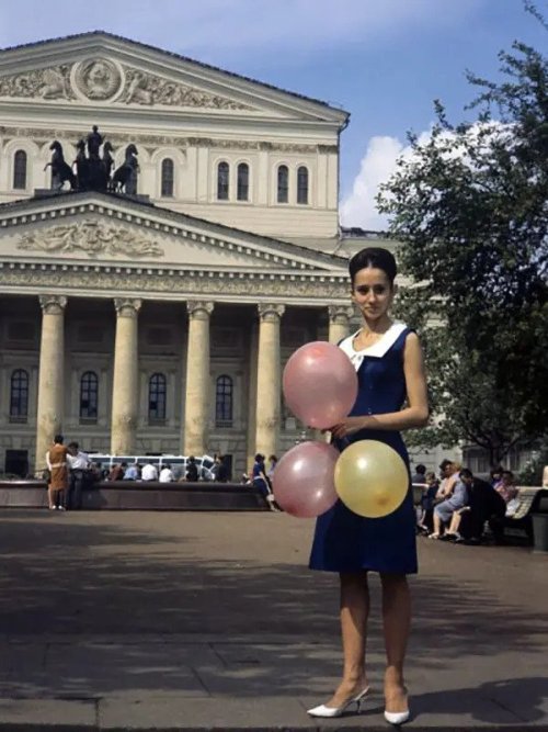 Natalia Bessmertnova in front of the Bolshoi Theatre