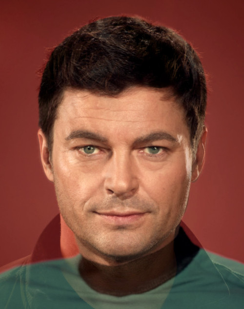 star-trek:  Combined Trek by ~ThatNordicGuy #deviantart  Kirk - Chris Pine / William Shatner combined.  Spock - Zachary Quinto / Leonard Nimoy combined.  Uhura - Zoe Saldana / Nichelle Nichols combined.  McCoy - Karl Urban / DeForest Kelly combined. 