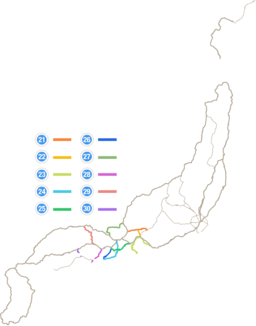 海上区間もあるよ！ 国道21〜30号線。この縮尺だと早速つらくなってきた・・・