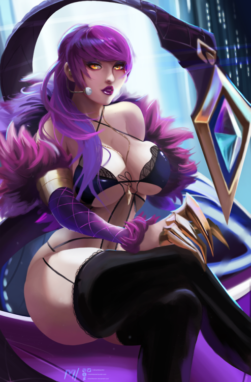 miraihikariart: K/DA Evelynn [NSFW] <3 I’m weak for thigh-highs so I tend to paint them often :’)