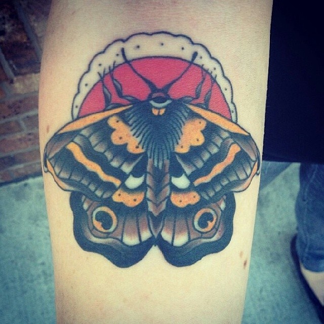 Moth tattoo. Done by Geoff Horn at Hole In The Sky in Woodland Park,NJ