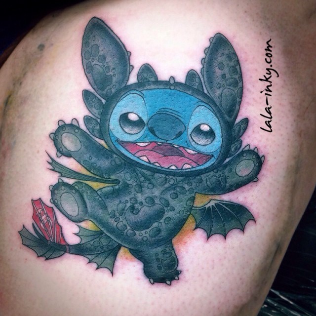 Tattoo uploaded by GianFranco  Cedrik Tattoo  Stitch  Chimuelo Sketch  watercolor Gianfrancotattooartistgmailcon     watercolortattoo  sketch stitch chimuelo toothless fullcolor anime gamerink barcelona  bcn spaintattoo catalunya 