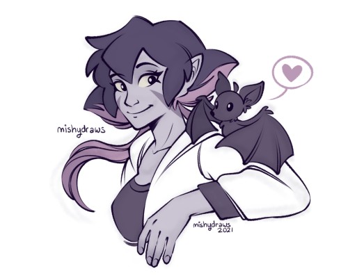 Patron sketch request! Krolia meeting a lil bat friendThey have the most popular house on Halloween.