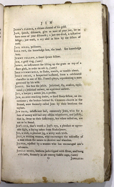 A Classical Dictionary of the Vulgar TongueAnon [Francis Grose]London Printed for S Hooper 1785 Firs