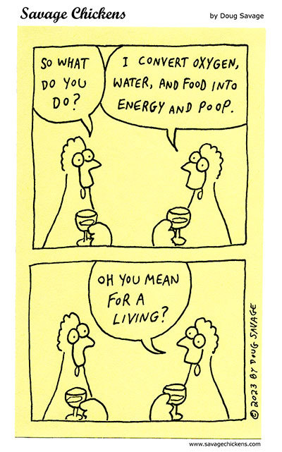 savagechickens:  What You Do.And more conversation.
