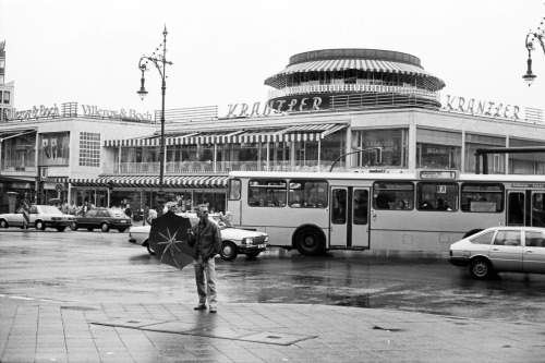 West Berlin 1986. Kranzler corner, and it looks like the rain is finally stopping. I’d spent the who