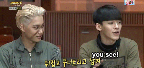 kmusicandblackwomen:Bonus cut! Chen has had enough, but Baekhyun (and Chanyeol) just loves him some 