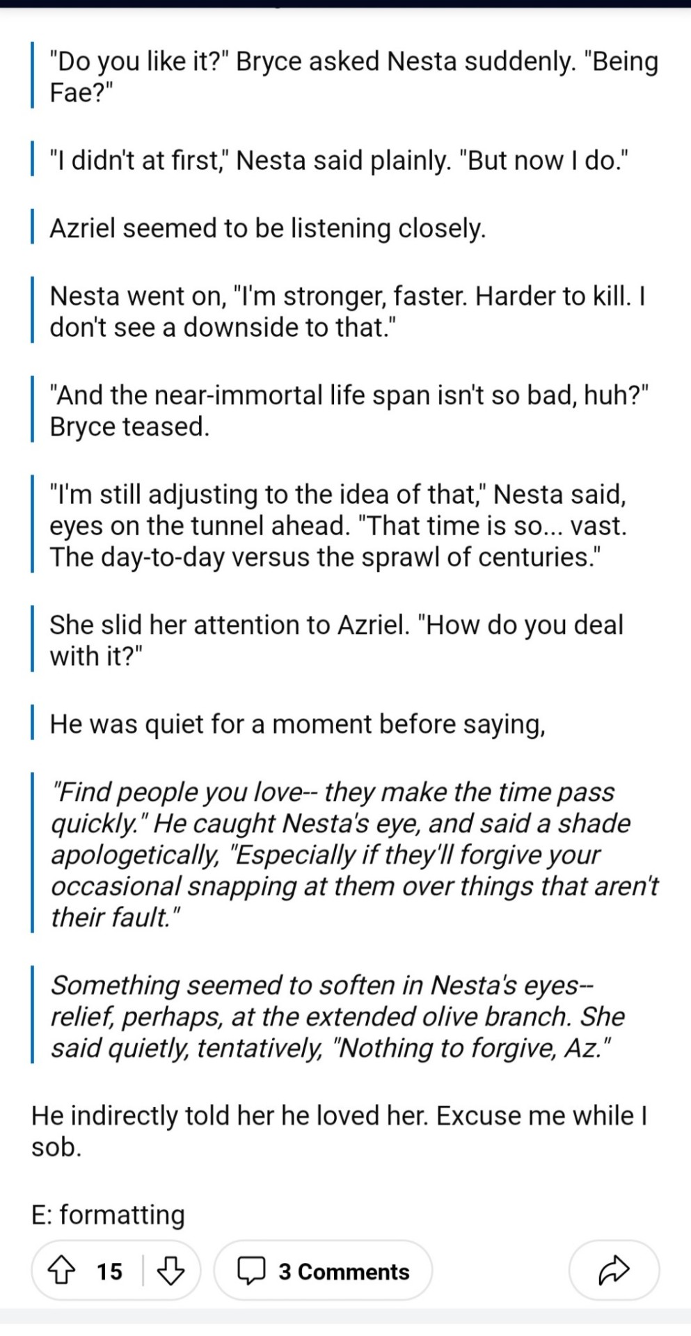 These Are Quotes From The Walmart HOFAS Bonus Chapter. Nesta And Azriel's Friendship Is So Sweet!