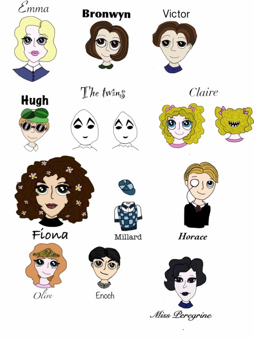 Characters from Miss Peregrine’s home for peculiar, drawn by me. Their appearance is a combo of the 