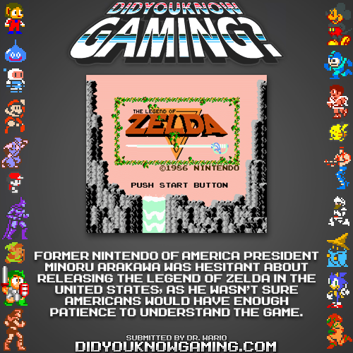 didyouknowgaming:  The Legend of Zelda.  http://www.vgfacts.com/trivia/3396/