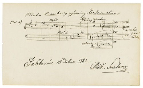 barcarole: Autograph by Bedřich Smetana containing three themes of the opera Čertova stěna (The Devi