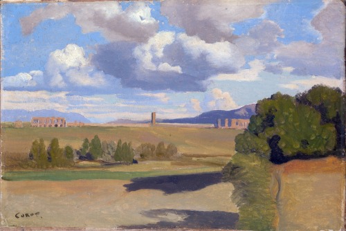 classic-art:The Roman Campagna, with the Claudian AqueductJean Baptiste Camille Corot, c. 1826