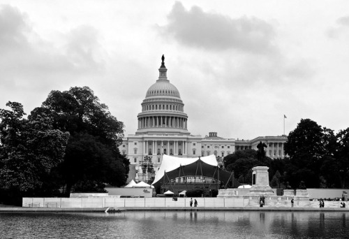 U.S. Capitol Across Reflecting Pool With Special Events Pavillion in Place, Washington, DC. 2017.