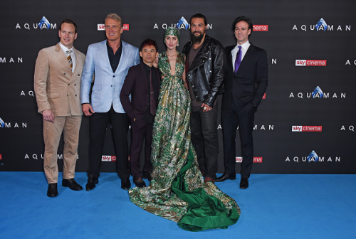 Patrick Wilson, Dolph Lundgren, director James Wan, Amber Heard, Jason Momoa and producer Peter Safr