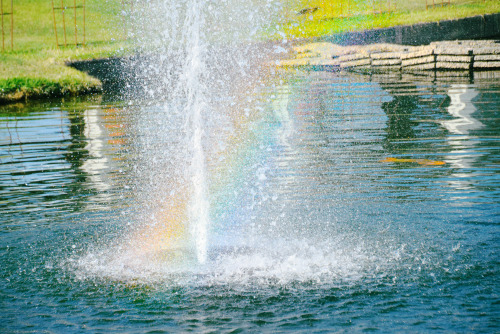 A Rainbow Emerges From The Spray Of A Water Fountain. A Breathtaking Sight That Feels Like Witnessing