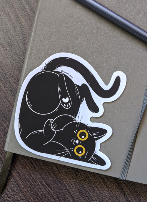 Are you a fan of cats and how funny they can be? This silly black cat sticker is perfect for water b