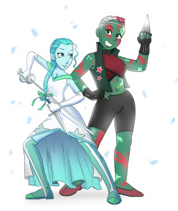 Check out these sweet gemsonas- Aquamarine &amp; Bloodstone, and their fusion, Chrysocolla!Big thanks to @atiller-1 for commissioning me!Commission info here