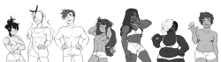 xuunies: had fun drawing this! body types with my OCs (click for names/pronouns [right&gt;left]) more at my OC blog @xuuocs 