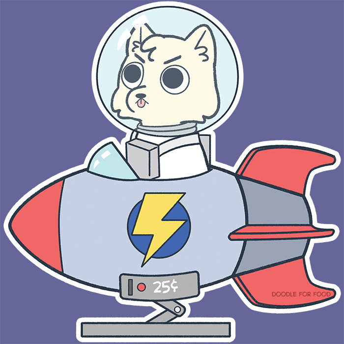 doodleforfood: Astro Pup in training! Another new sticker for Denver Comic Con  x3
