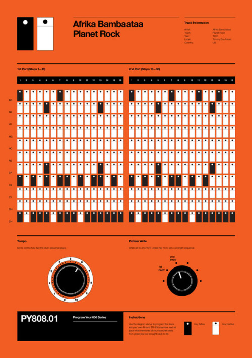 extramegane:  ICON » TR-808が使用された名曲のリズム・パターンを視覚化したアート・ワーク『Program Your 808』