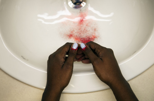 hannahaltmanphoto:  “And Everything Nice” is an unflinching analysis of the standard for female beauty. The ongoing series consists of women in states of affliction; the body fluid of the models have been replaced with glitter to visualize