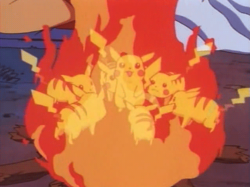 gyagu:ash and friends burning pokemon for warmth