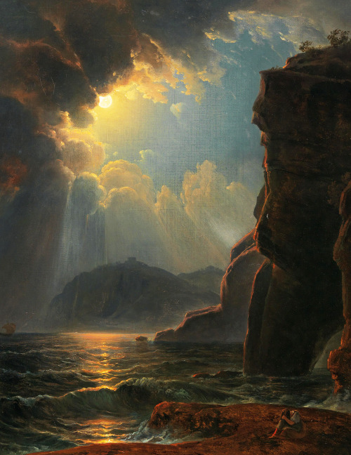 jaded-mandarin:   Schödlberg. Detail from  Rocky Coast in the Moonlight, 1830.