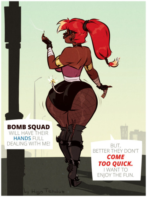   Boominatrix - Cartoon PinUp Commission  Meet Boominatrix. your regular friendly neighborhood dominatrix and super villain in the making.  This is a commission for https://bombforabooty.deviantart.com  who asked for a girl who’s a real sex bomb.